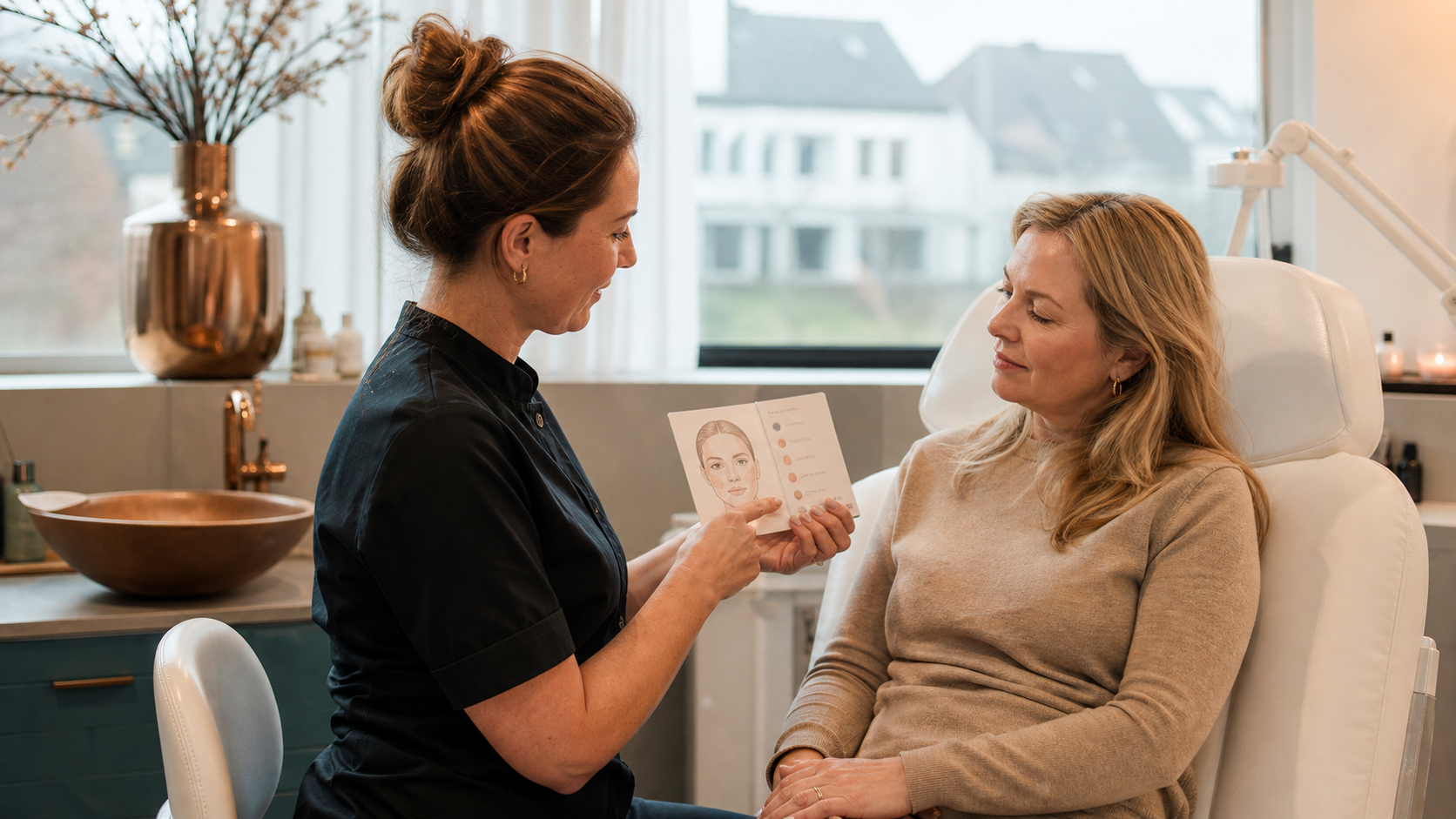Rustige huidconsultatie in een moderne schoonheidssalon in Beverwijk