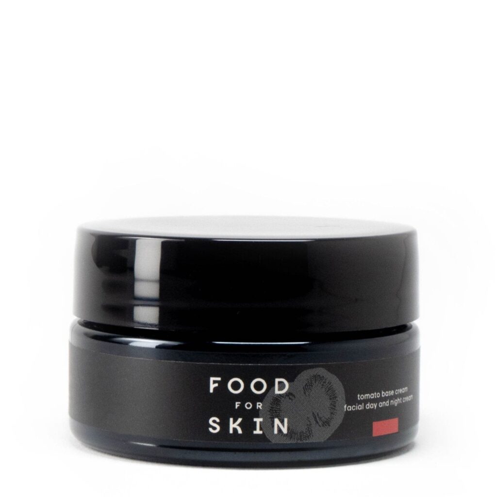 Food for Skin Tomato Base Cream in een donkere glazen pot